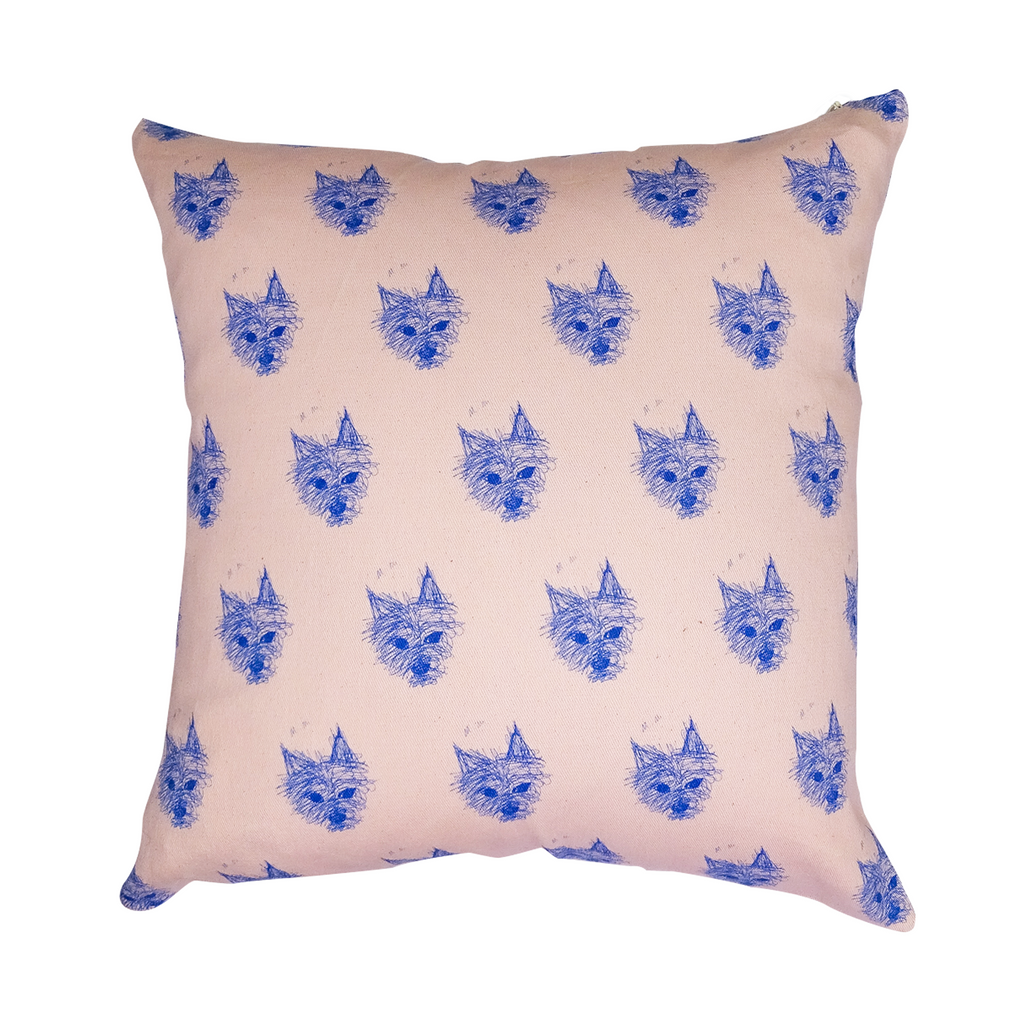 The Alfie Collection organic cotton cushion in blue on pink.