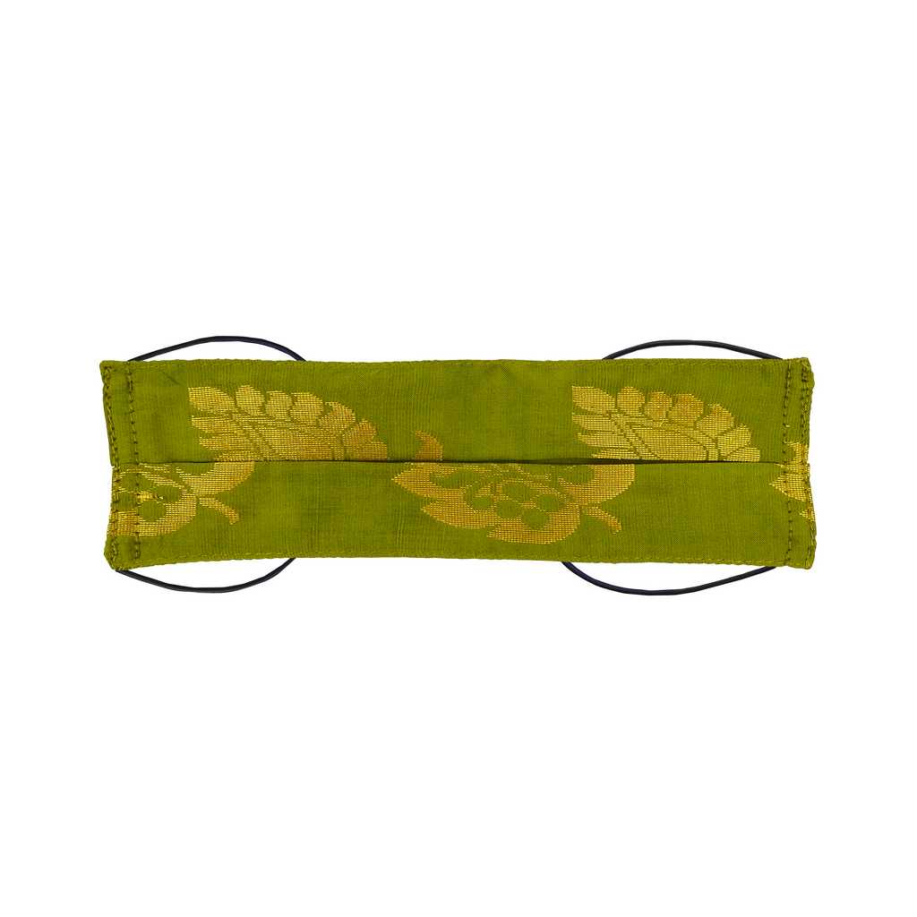 Olive & Gold Upcycled Silk Sari Face Mask- slim