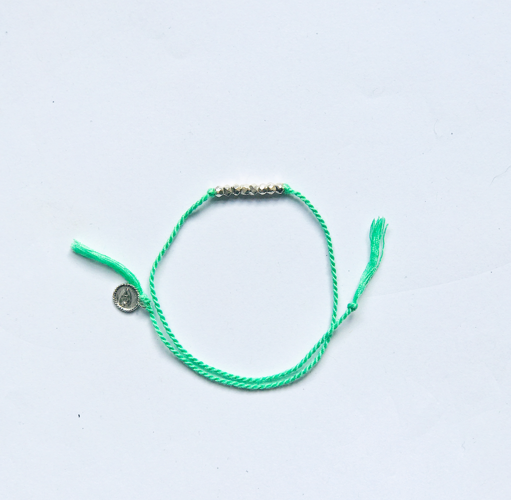 Jade Jagger Friendship Bracelet - Mint Green with Silver Beads
