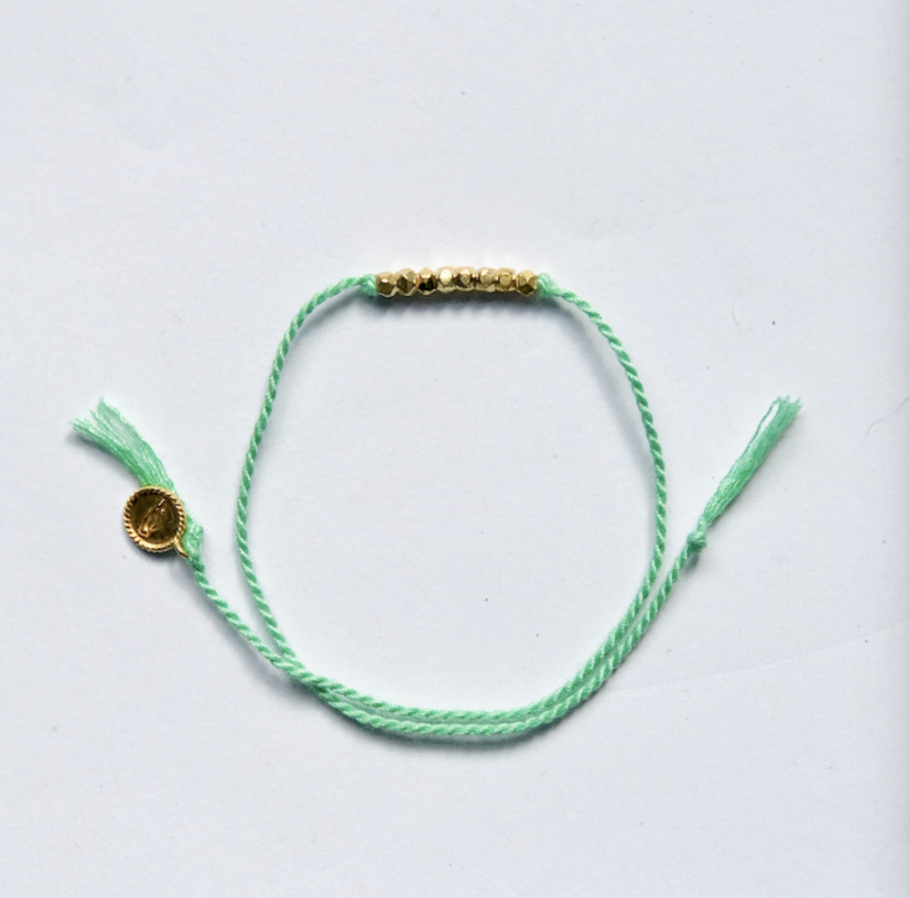 Jade Jagger Friendship Bracelet - Mint Green with gold Beads